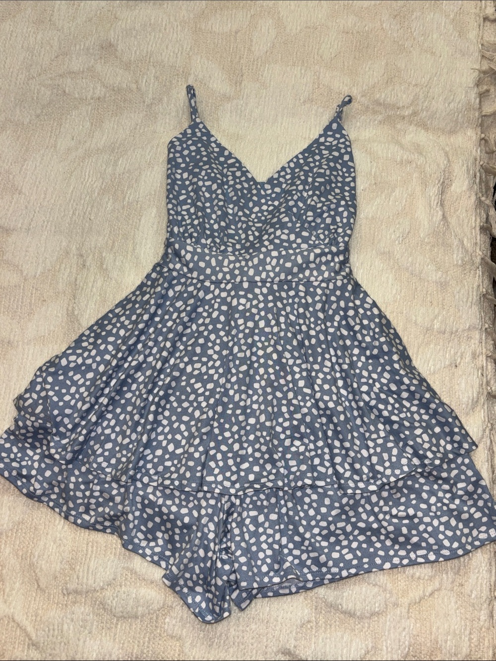 Blue Spotted V-Neck Tiered Summer romper